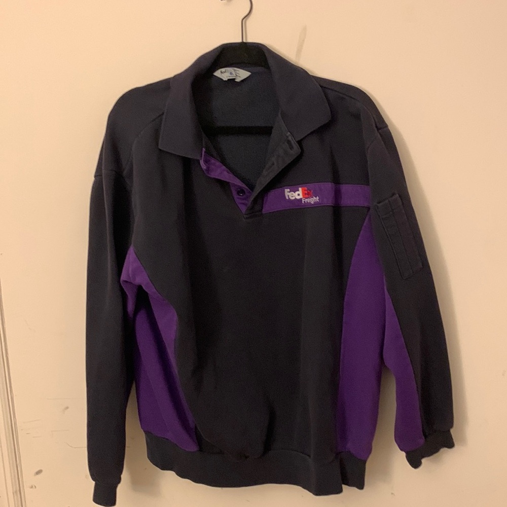 FedEx Freight Button up Sweater Old Uniform Black and purple.